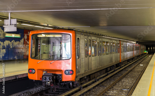 Train on Heysel metro station in Brussels, Belgium