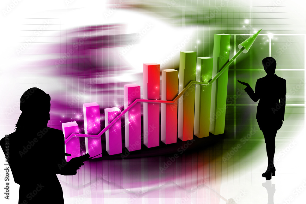 Fototapeta premium Digital illustration of graph in color background showing rise i