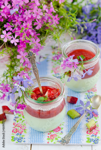 Mint panna cotta with rhubarb