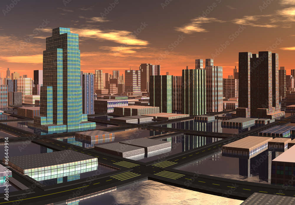 Naklejka premium Futuristic Alien City - Computer Artwork