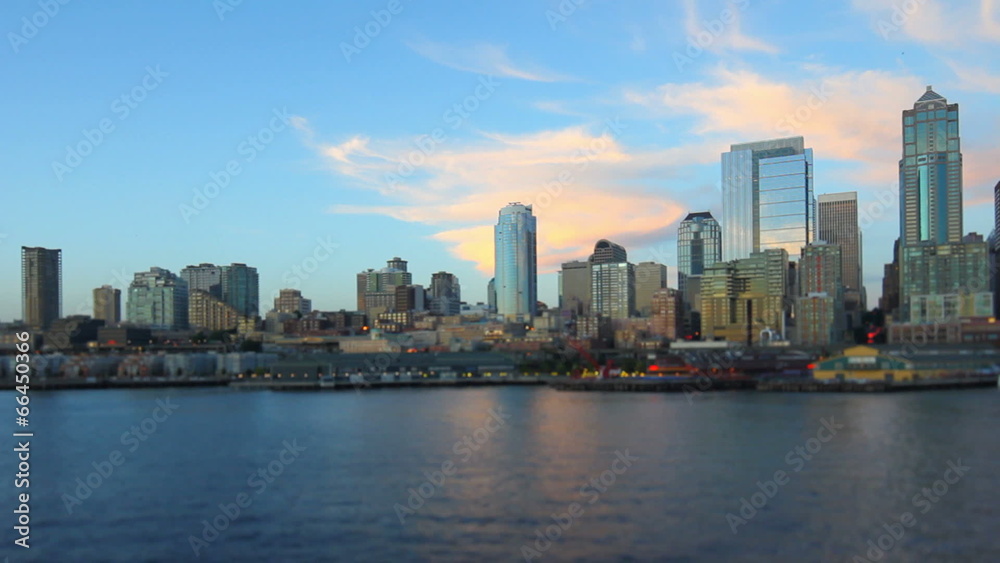 Seattle Ferry Ride Side View Cityscape Tilt Shift Seattle Ferry Ride Side View Cityscape Tilt Shift