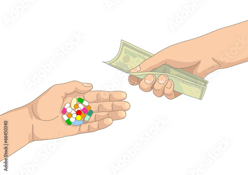Pills in one hand and money in another hand