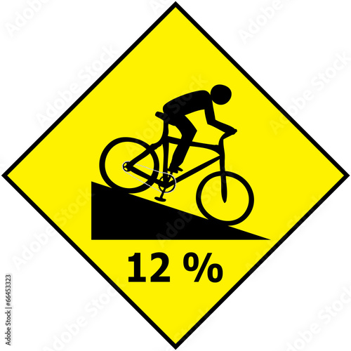 Bicycle Traffic Sign Show Downhill Slope Ratio Vector