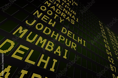 Black airport departures board for india