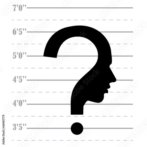 Mugshot question mark human head symbol, vector