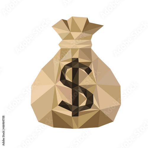 Gold  Money Bag, by triangles, polygon vector illustration