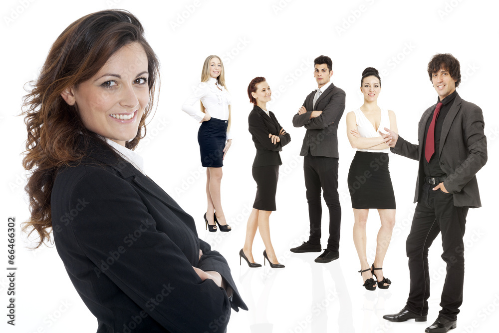 Successful business woman standing with her staff Successful business woman standing with her staff
