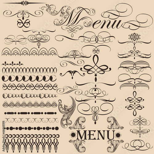 Collection of vector decorative calligraphic elements in vintage