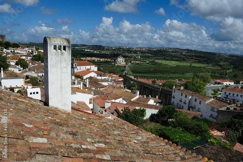 rooftops of the houses within castle walls, Obidos, Portugal