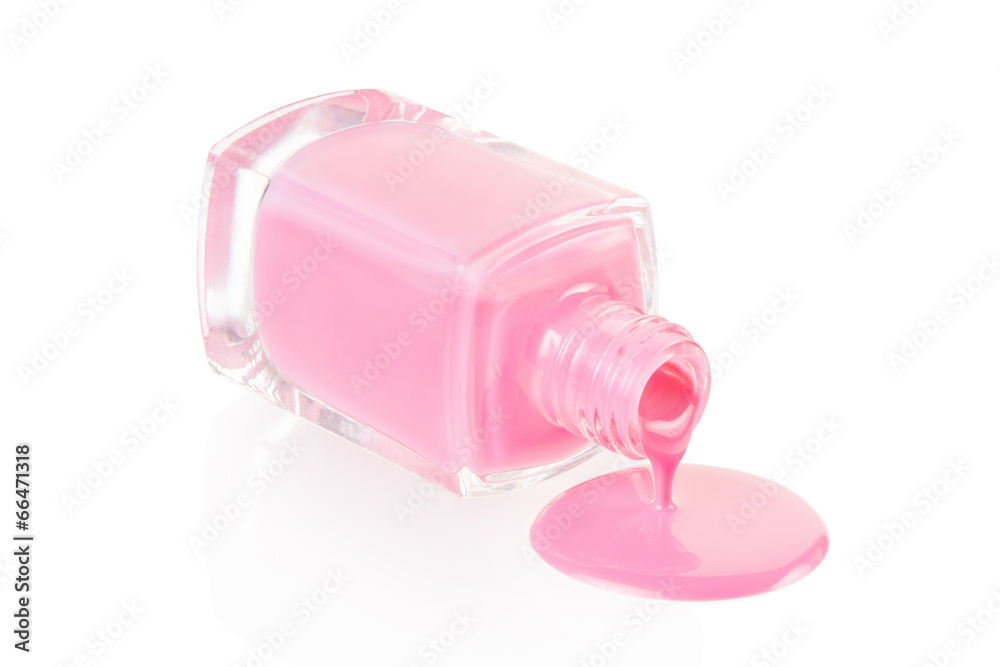 Pink nail polish spilling isolated on white, clipping path Pink nail polish spilling isolated on white, clipping path