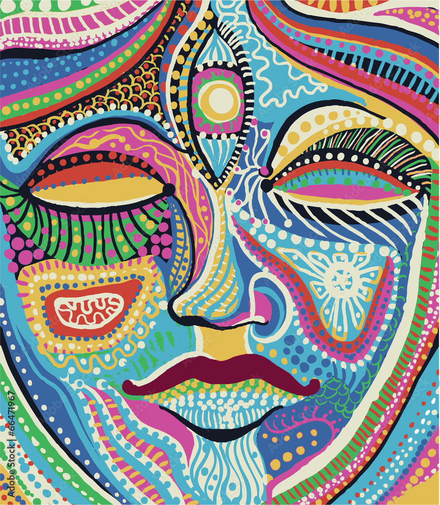 woman face with bright multicolored pattern vector