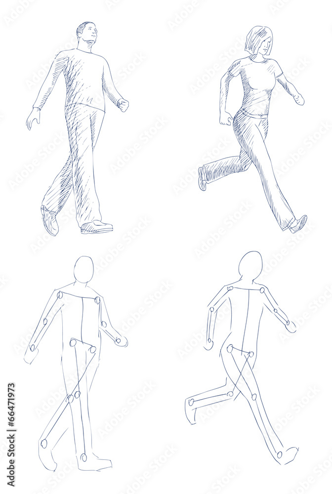 people walking artistic sketch with shading vector