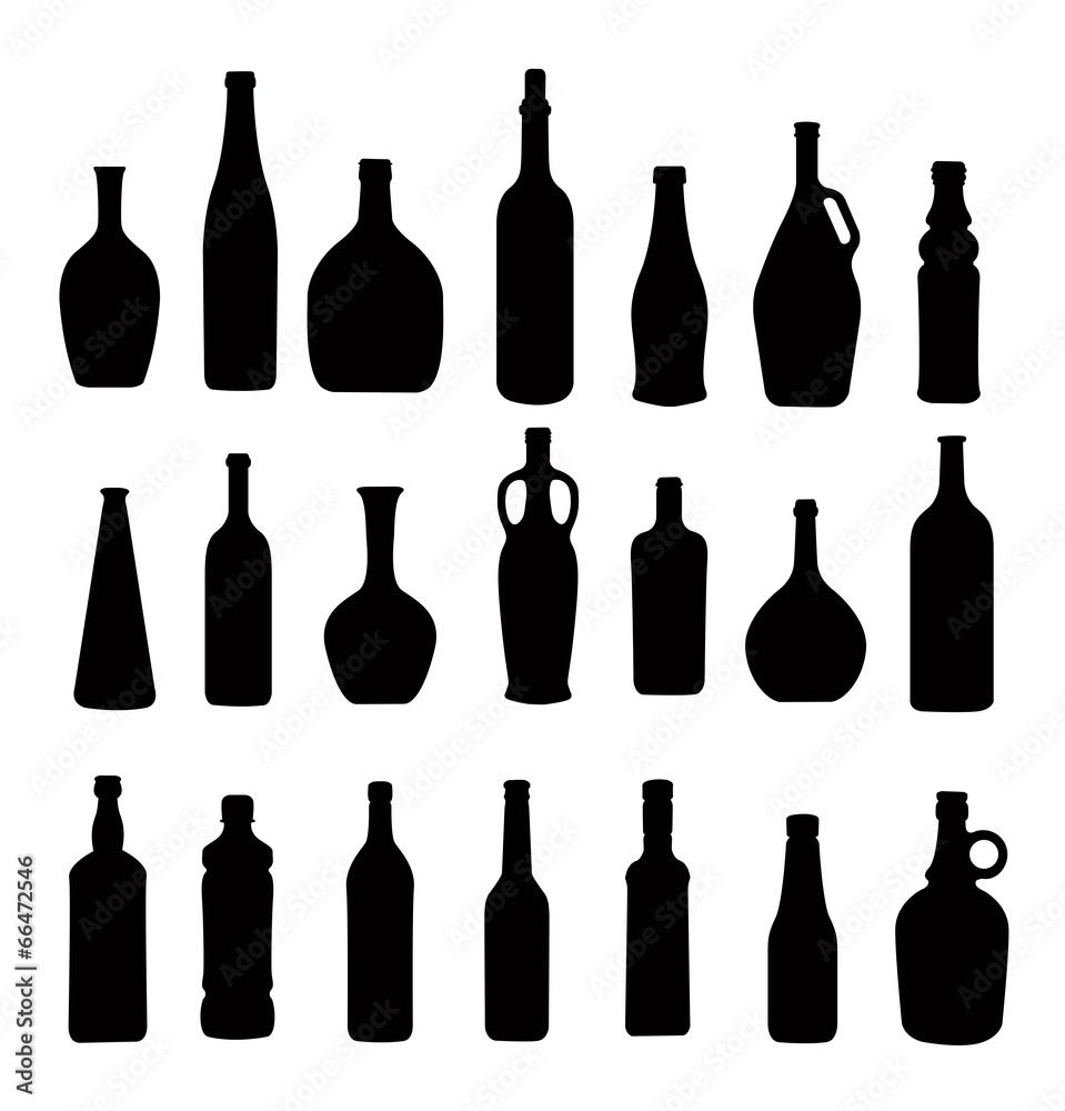many different bottles, silhouette vector many different bottles, silhouette vector