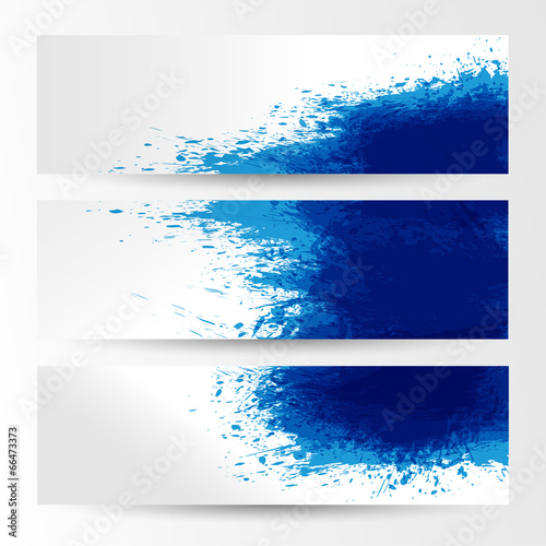 set of three banners, abstract headers with blue blots