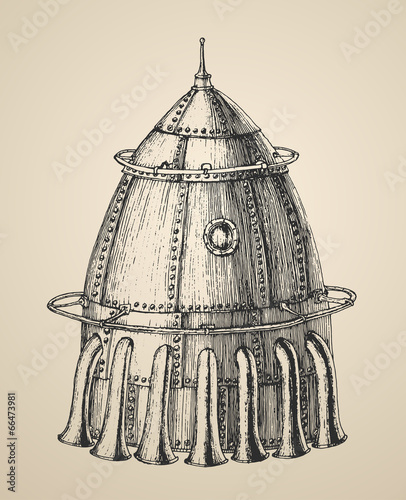 Spaceship illustration of a rocket ship in a vintage style