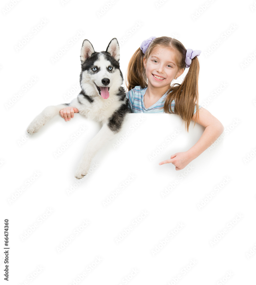 happy little girl and dog Husky happy little girl and dog Husky