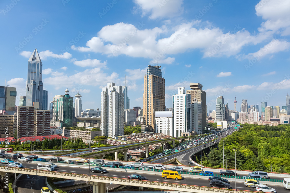 modern city skyline and transportation