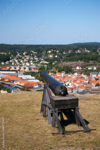 Cannon at Fredriksten Fort and Fredriksten view, Norway photo