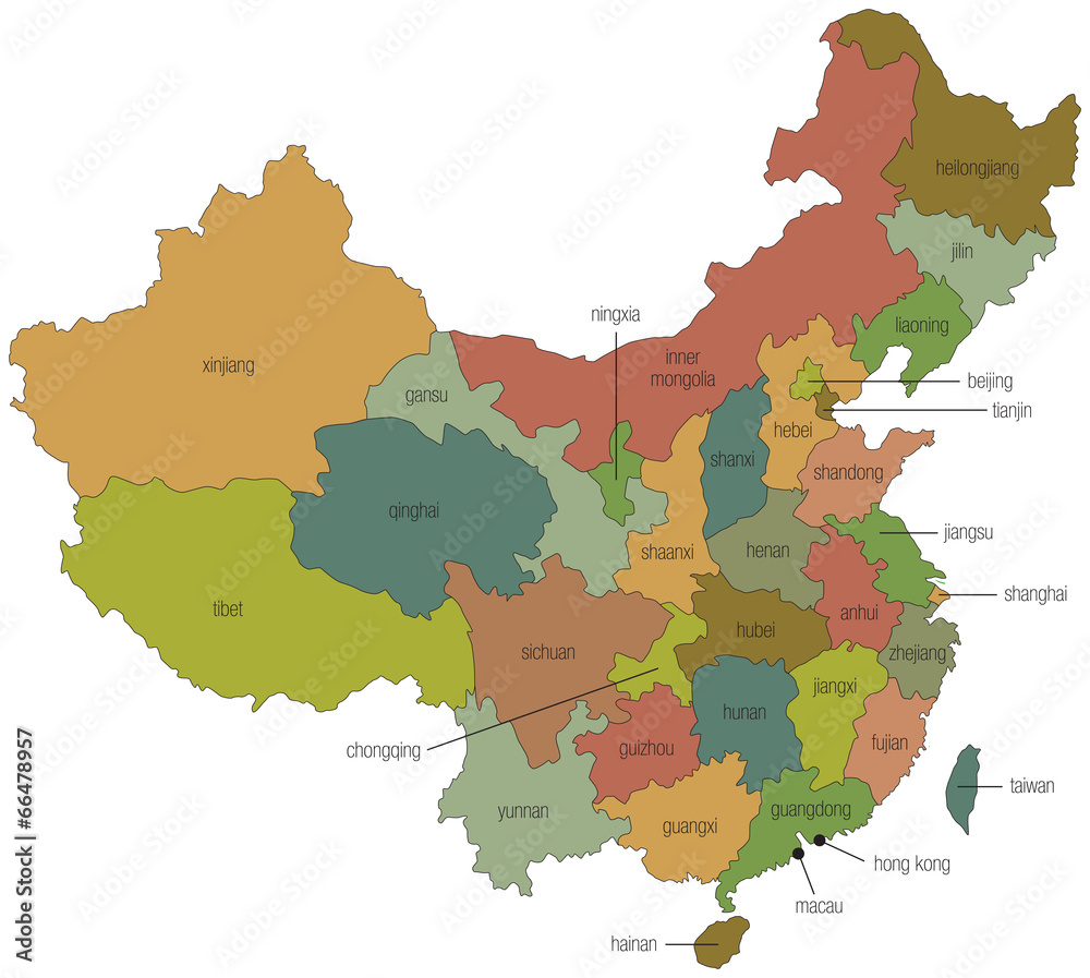 Fototapeta premium Map of China with Province Names