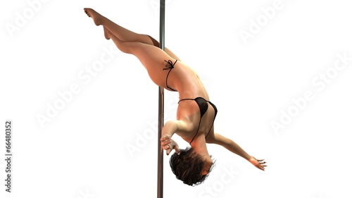 Sexy pole dancer on white background