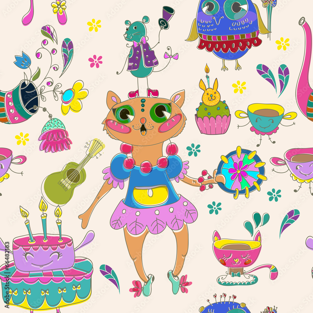 Obraz premium Cartoon color animal party