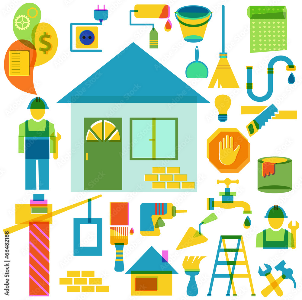 Build and repair color icon collection Build and repair color icon collection
