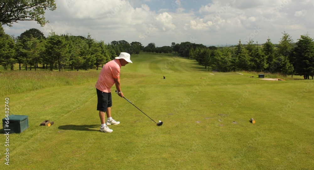 Obraz premium A golfer ready to hit the golfball down the fairway