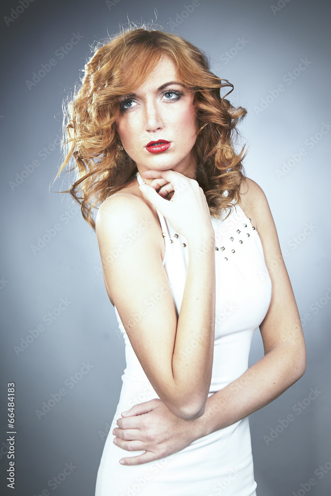 Redhead goddess in white apparel Redhead goddess in white apparel