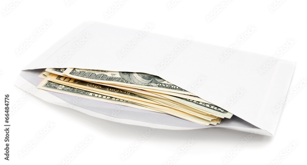 Envelope with a roll of money. Envelope with a roll of money.