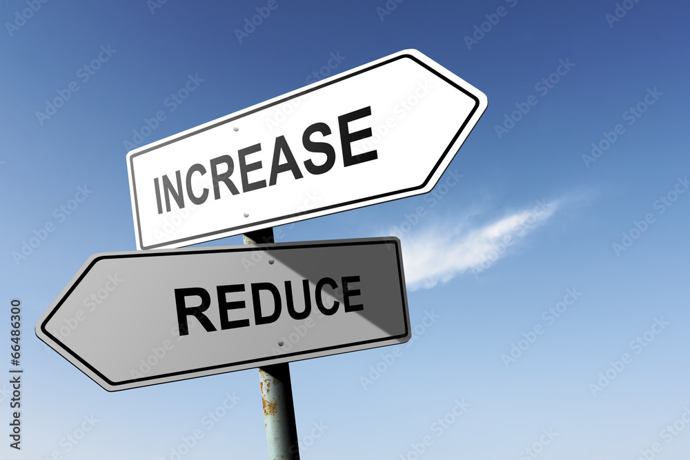 Increase and Reduce directions. Opposite traffic sign. Increase and Reduce directions. Opposite traffic sign.