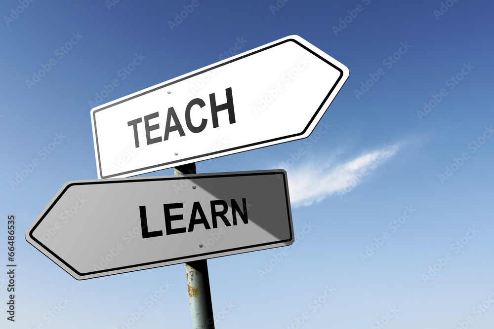 Teach and Learn directions. Opposite traffic sign. Teach and Learn directions. Opposite traffic sign.