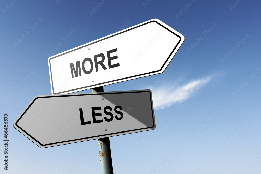More and Less directions. Opposite traffic sign. More and Less directions. Opposite traffic sign.
