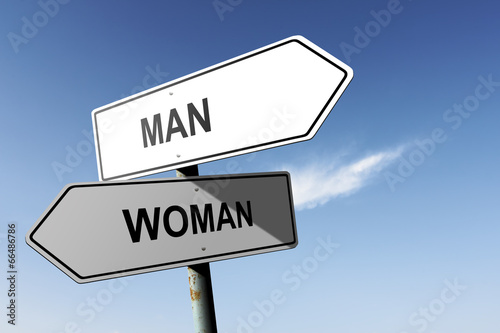 Man and Woman directions. Opposite traffic sign.