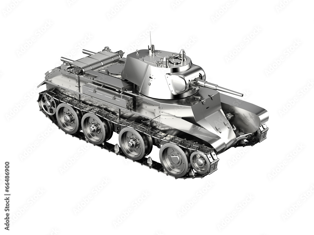 Scale model of a silver german tank toy from WWII isolated on wh