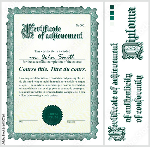 Green certificate. Template. Vertical.