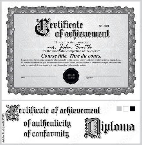 Black and white certificate. Template. Horizontal