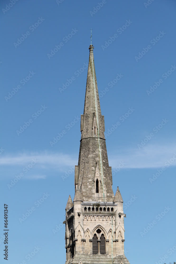 The Tall Spire of a Classic English Church.