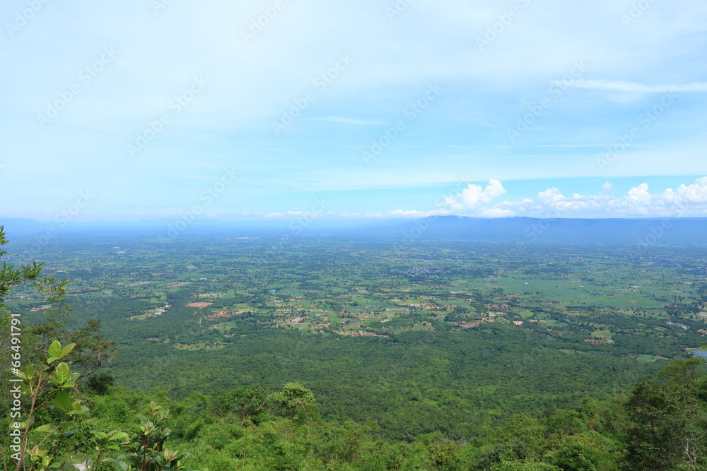 View of the Fields and Mountains of Thailand from Top of the Mountain.