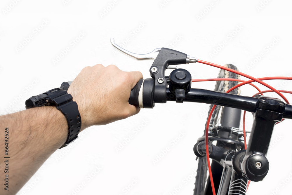 Handbar of a mountain bike isolated on a white background Handbar of a mountain bike isolated on a white background