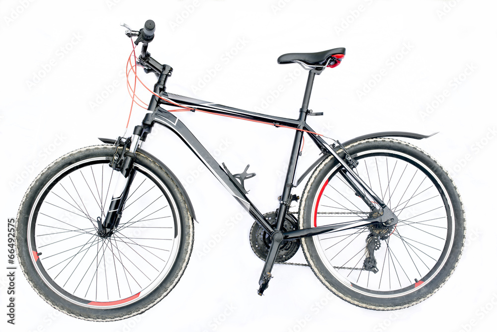 Black mountain bike isolated on a white background Black mountain bike isolated on a white background