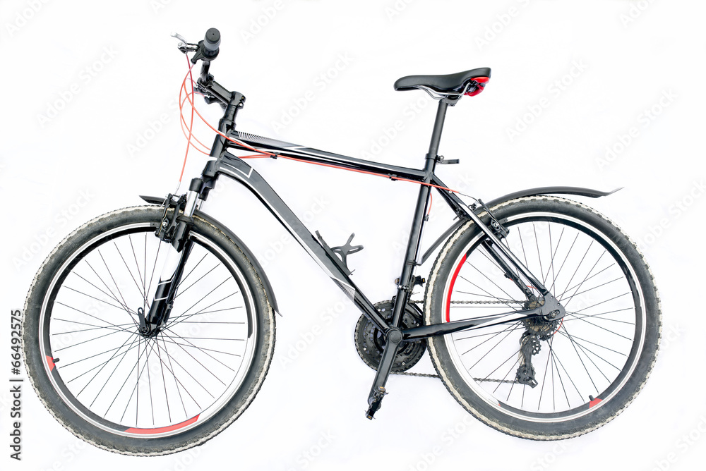 Black mountain bike isolated on a white background