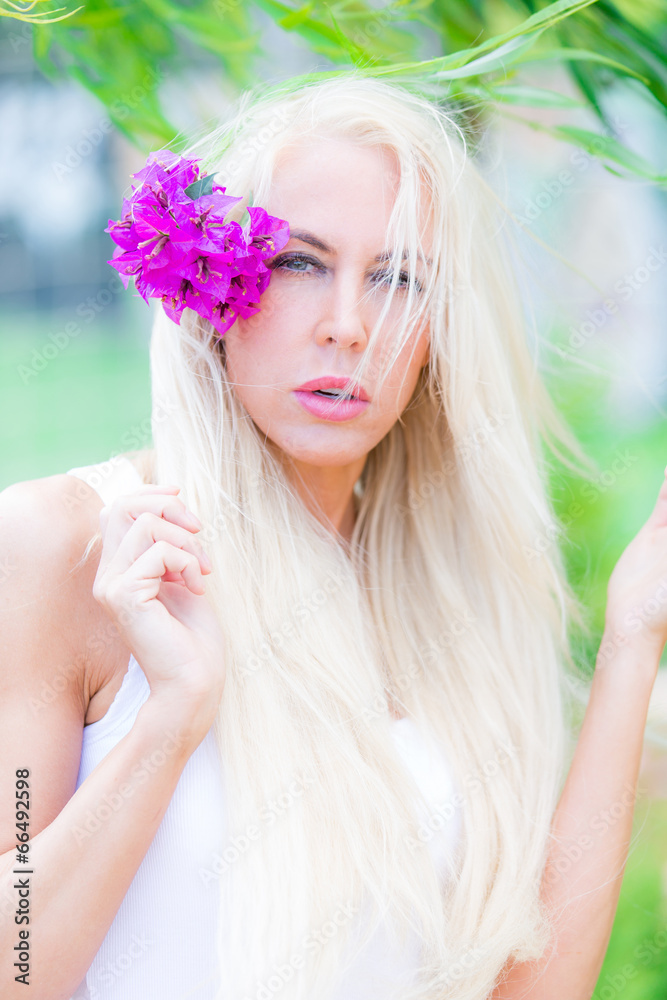Pretty Blonde Woman relaxing outdoor Pretty Blonde Woman relaxing outdoor