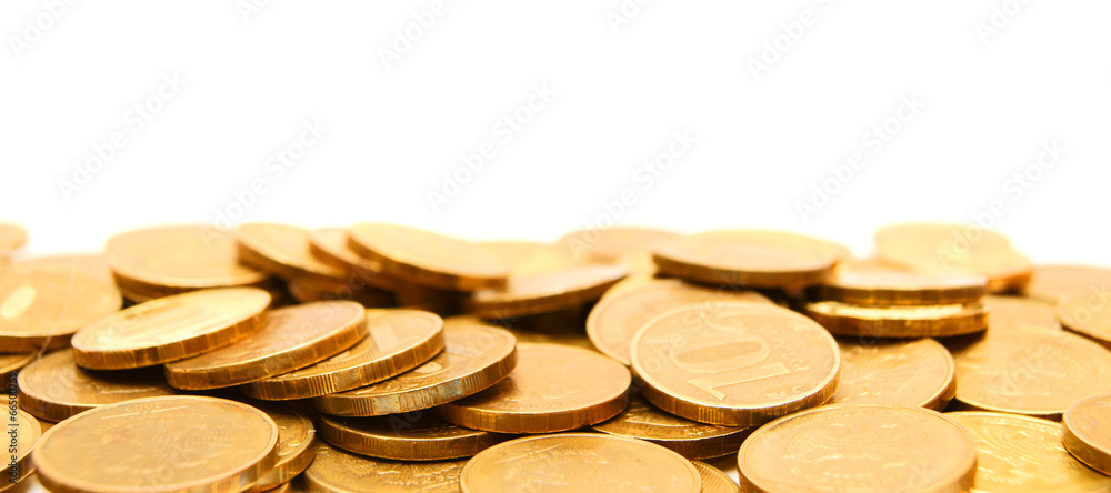Gold coins. On a white background. Gold coins. On a white background.