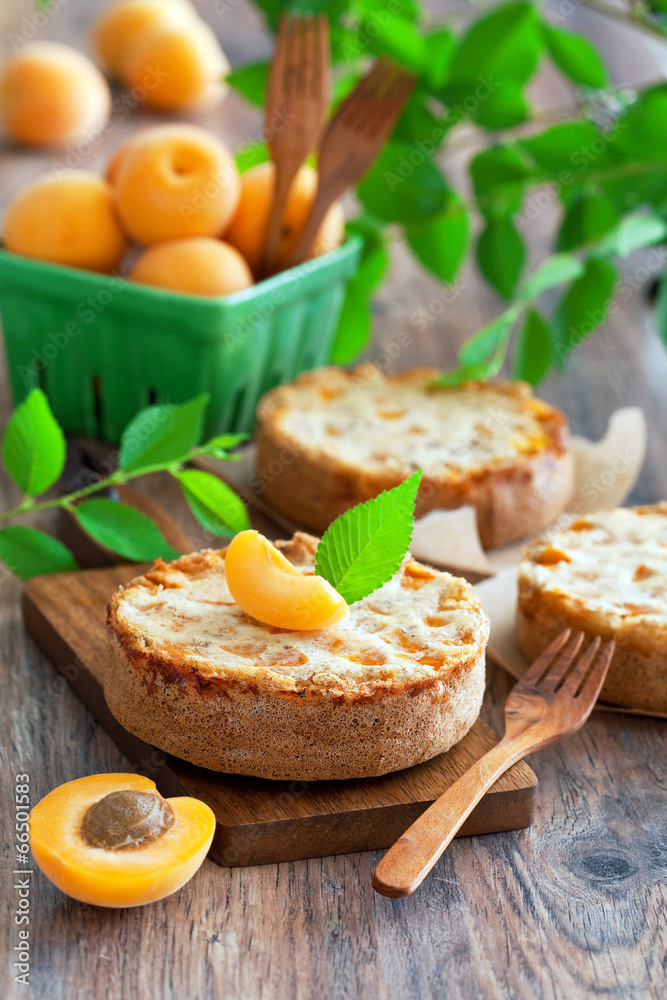 Mini cake with apricot, selective focus Mini cake with apricot, selective focus