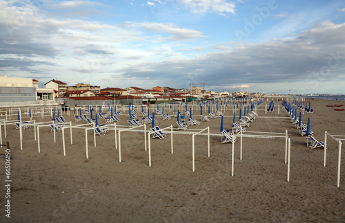 Typical Italian beach in Viareggio, Italy