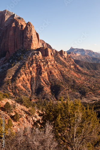 Stunning sunset over the cliffs in Kolob Canyon in Zion's National Park, UT