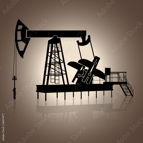 silhouette rocking for oil  with reflection