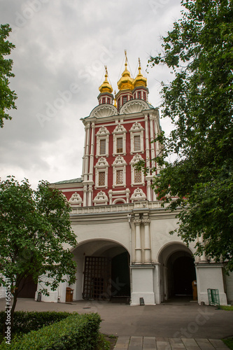 Entrance tower of the monastery, view inside the Novodevichy con