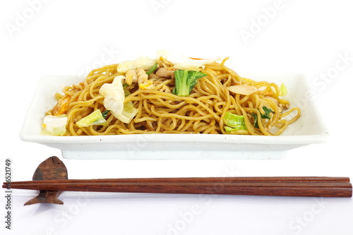 Chinese food stir - fried noodles with pork and vegetables