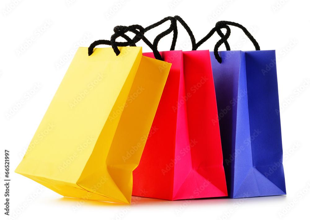 Paper shopping bags isolated on white background